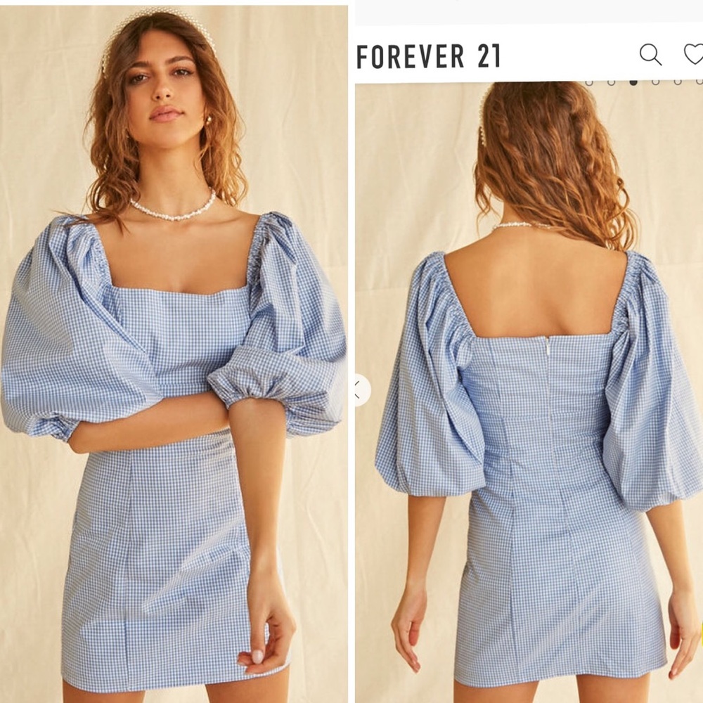 NWOT Gingham Balloon-Sleeve Dress
